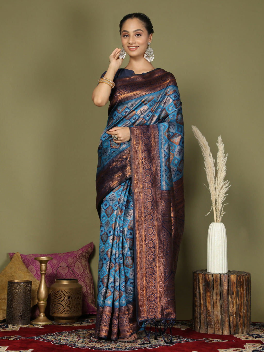 Shree Shyam Fashion Lichi Silk Sky Blue Saree - Distacart