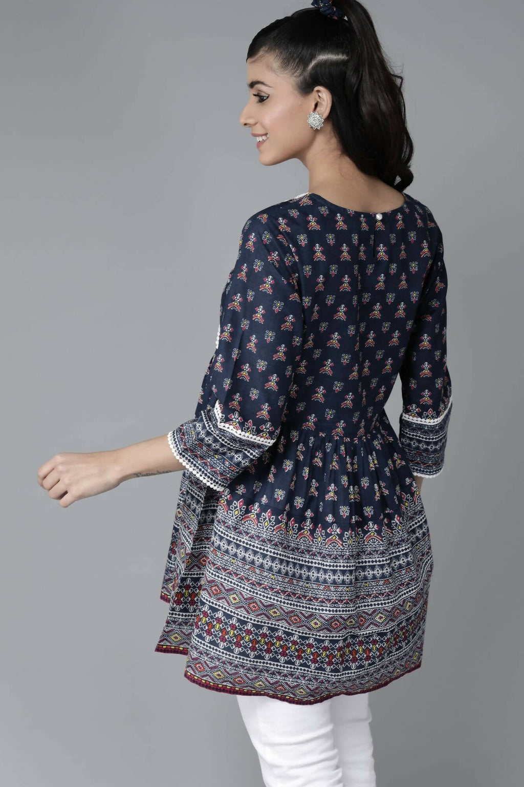 Juniper Women Indigo Cambric Printed A-Line Tunic - Distacart