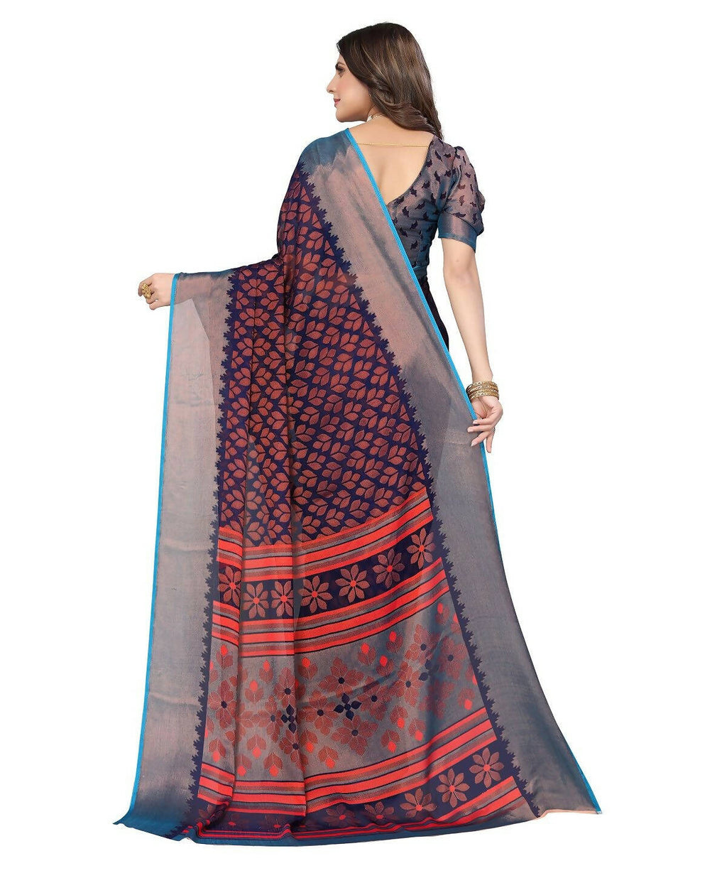 Vamika Navy Chiffon Brasso Bollywood Style Woven Saree (ALIZA NAVY) - Distacart
