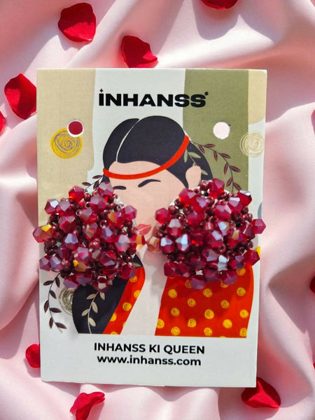 Inhanns Small Statement Studs Earrings - Maroon