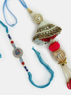 NVR Women & Men Set of 2 Blue Kundan-Studded & Beaded Bhaiya Bhabhi Rakhi With Roli Chawal - Distacart