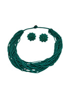 Inhanns Vibrant Handmade 20 Layers Beaded Necklace With Matching Earrings - Sea Green