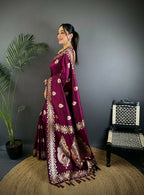 Joban Fashion Banarasi PlumWoven Soft Silk Saree - Distacart