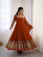 Prazu Fashion Orange Georgette Embroidered Sequence Anarkali Suit - Distacart