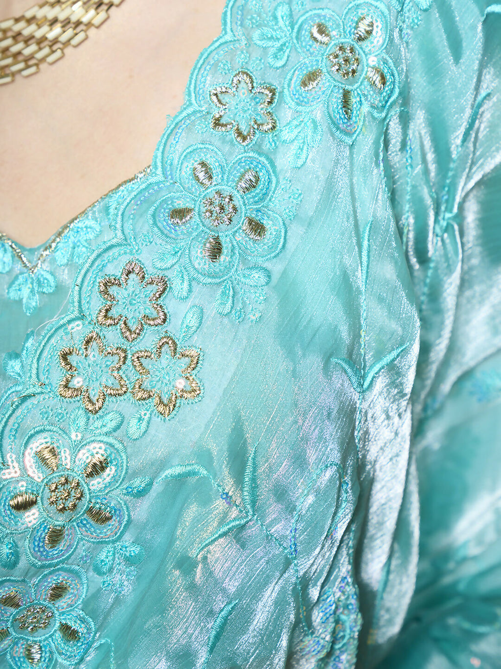 Blue Burburry silk Designer Embroidery Work Saree - Shezlin
