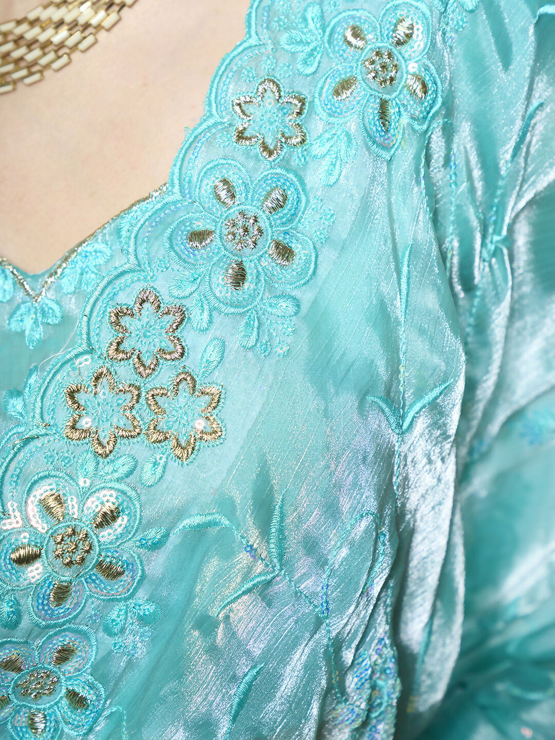 Blue Burburry silk Designer Embroidery Work Saree - Shezlin