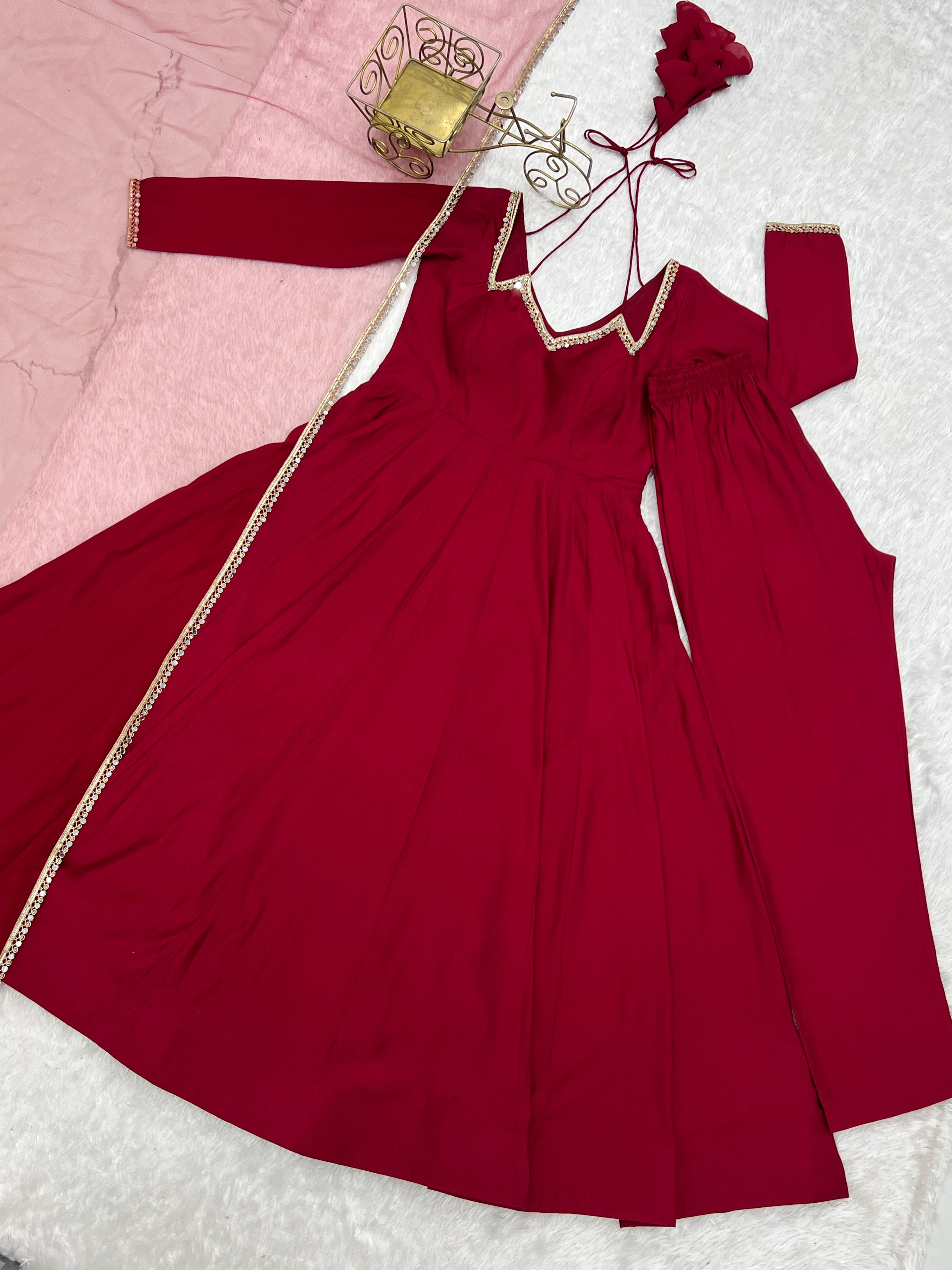 Evanik Women Red Ethnic Anarkali Kurta Set For Festive & Wedding Wear - Distacart