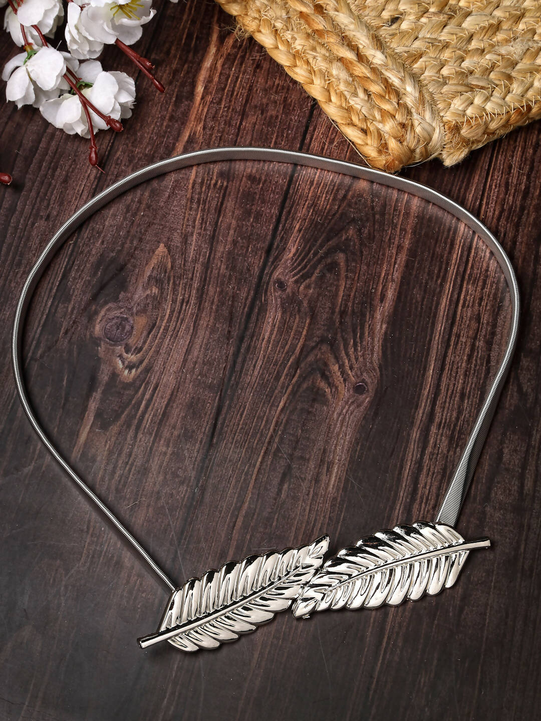 NVR Women Circular Silver Plated Stretchable Metal Belt