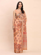 Shree Shyam Fashion Linen Cotton Orange Saree - Distacart