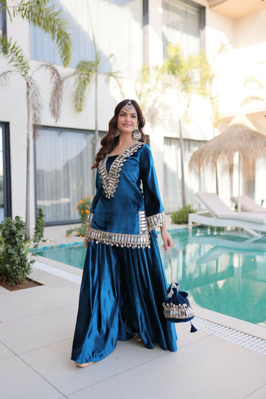 Joban Fashion Rama Kurta Set Velvet Embroidery Sequence Work - Distacart