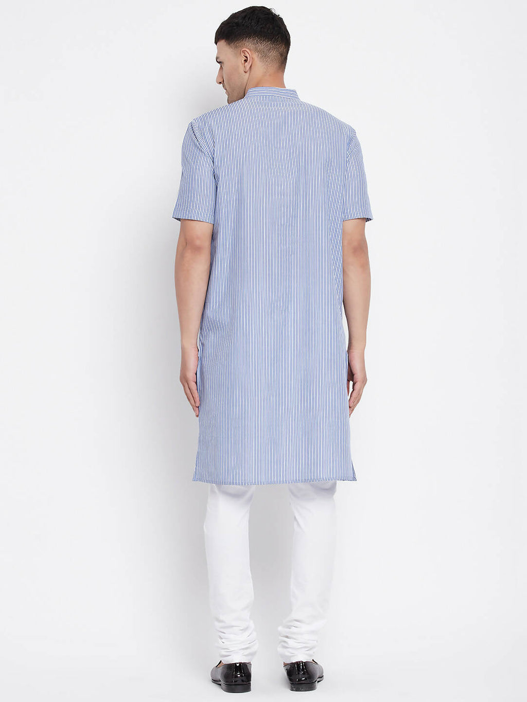 Even Apparels Blue Men's H/S Pure Cotton Kurta With Band Collar - Distacart