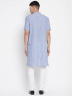 Even Apparels Blue Men's H/S Pure Cotton Kurta With Band Collar - Distacart