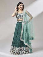 House of Panchhi Teal Georgette heavy Sequinse embroidery Lehenga choli & Dupatta