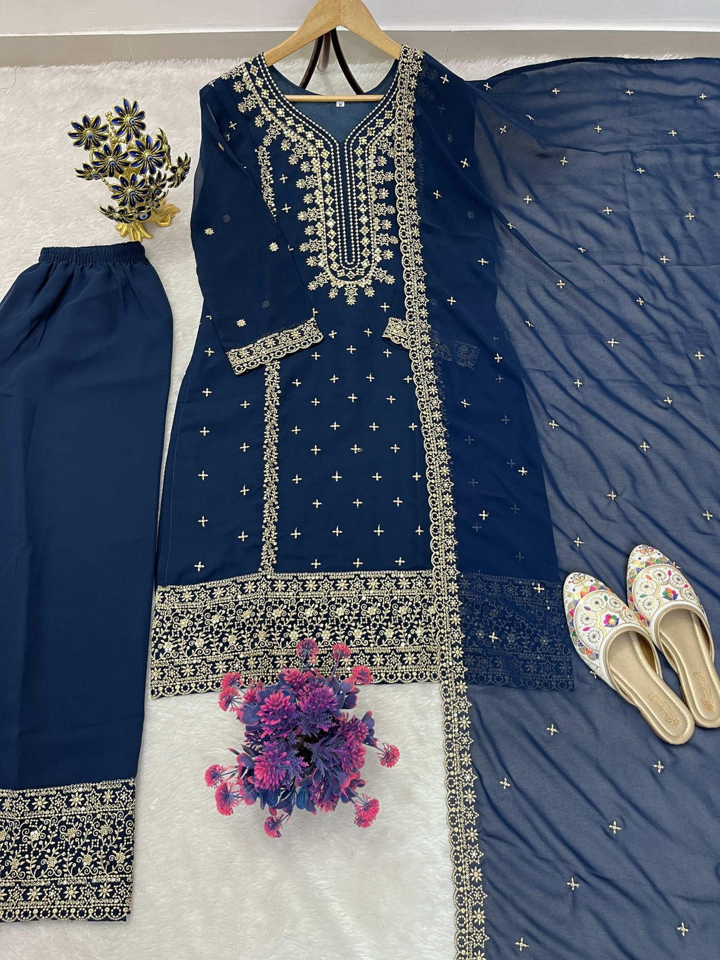Teeya Creation Blue Color Faux Georgette Embroidery Work Party Wear Salwar Suit - Distacart