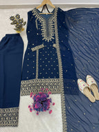 Teeya Creation Blue Color Faux Georgette Embroidery Work Party Wear Salwar Suit - Distacart