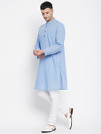 Even Apparels Blue Pure Cotton Men's Kurta With Band Collar - Distacart
