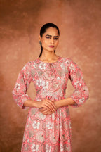 Joban Fashion Pink Floral Hand Block Printed Cotton Kurta Pant Set - Distacart