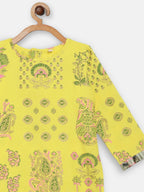 Ahalyaa Yellow Viscose Rayon Straight Kids Kurta Pants With Dupatta For Girls