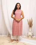 FIORRA Women's Floral Printed Pink Cotton Straight Kurta
