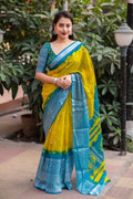 Yellow Jute Silk Ethnic Motifs Saree with Unstitched Blouse - A2M - Distacart