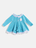 Chutput Kids Woollen Hand Knitted Full Sleeves Flower Work Dress For Baby Girls - Blue
