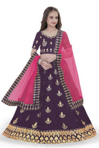 Dwiden Purple Kamal Tafetta Sattin Semi-Stitched Girl's Lehenga Choli