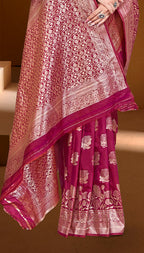 Sangam Prints Dark Pink Silk Woven Work Traditional Saree