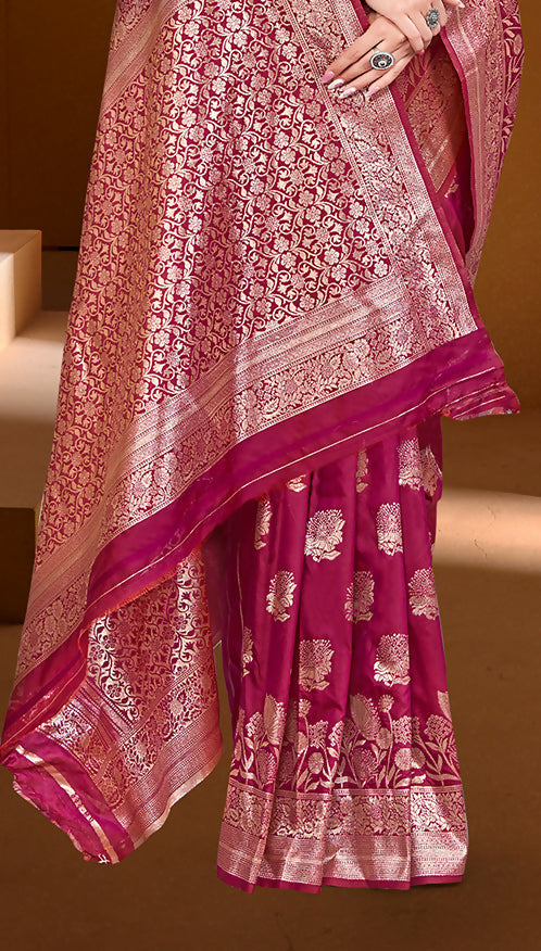 Sangam Prints Dark Pink Silk Woven Work Traditional Saree