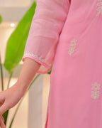 The52 Pink Women's Beautiful Chikankari Work Chanderi Fabric Straight Kurta Pant and Dupatta Set - Distacart