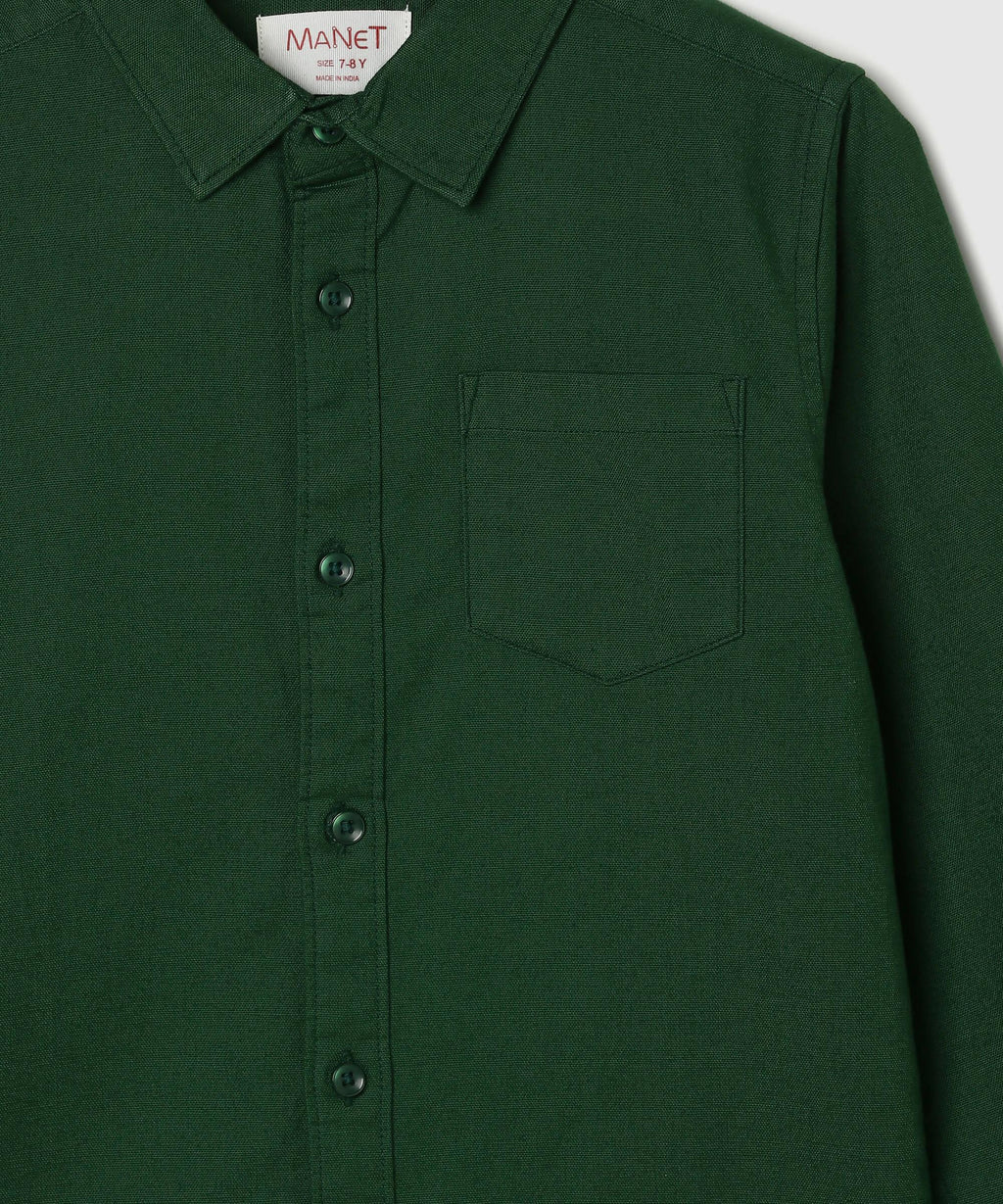 Manet Boys Full Sleeves Solid Shirt - Green