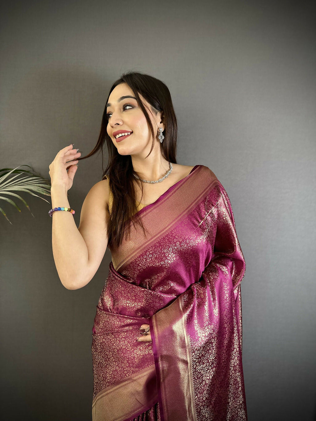 Joban Fashion Purple Floral Motifs & Ethnic Design Soft Satin Silk Kanchipuram Saree - Distacart