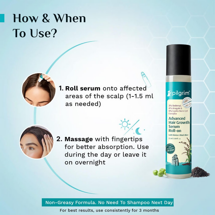 Pilgrim 3% Redensyl, 4% Anagain & 5% Capilia Stem Cell Complex Advanced Hair Growth Serum Roll-On - Distacart