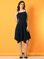 Myshka Women's Navy Blue Solid Party Dress - Distacart