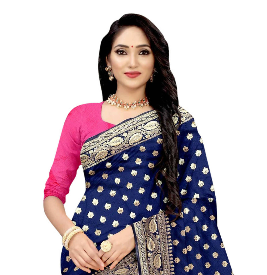 Vamika Navy Blue Weaving Banarasi Jacquard Saree - Distacart
