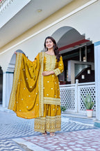 Teeya Creation Yellow Color Chinon Silk Heavy Embroidery Work Wedding Wear Sharara - Distacart