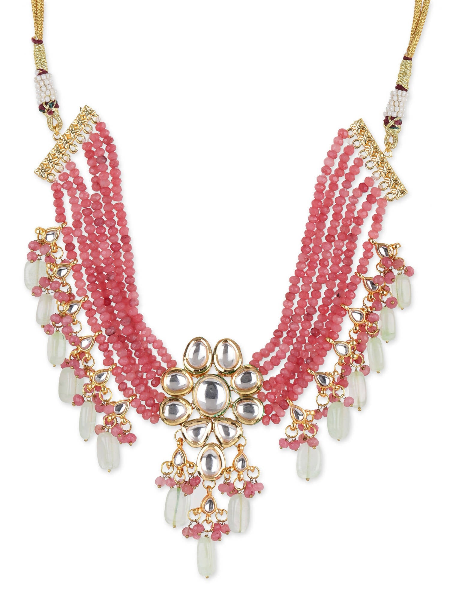 Pink White Brass Gold-Plated Necklace - Ruby Raang - Distacart