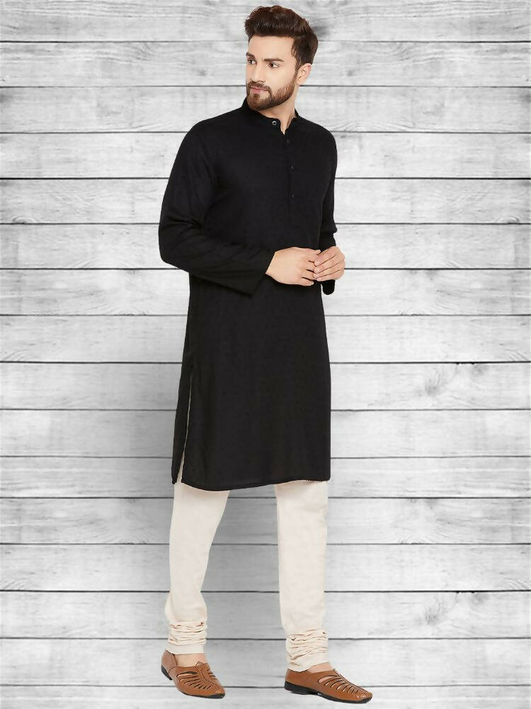 Even Apparels Pure Cotton Black Kurta - Black