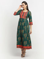 Rudra Bazaar Green Yoke Designed Flared Ethnic Kurta - Distacart