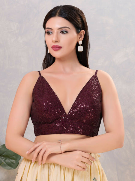 Joban Fashion Women Sequin Dark-Maroon Stitched Blouse