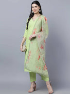 Myshka Women Green Regular Pure Cotton Kurta with Trousers With Dupatta Set - Distacart