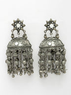 NVR Women's Silver Plated Mirror Work Oxidised Contemporary Jhumka Earrings - Distacart