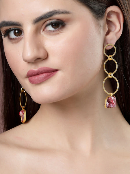 NVR Women's Gold-Polished Mother of Pearl Handcrafted Drop Earrings