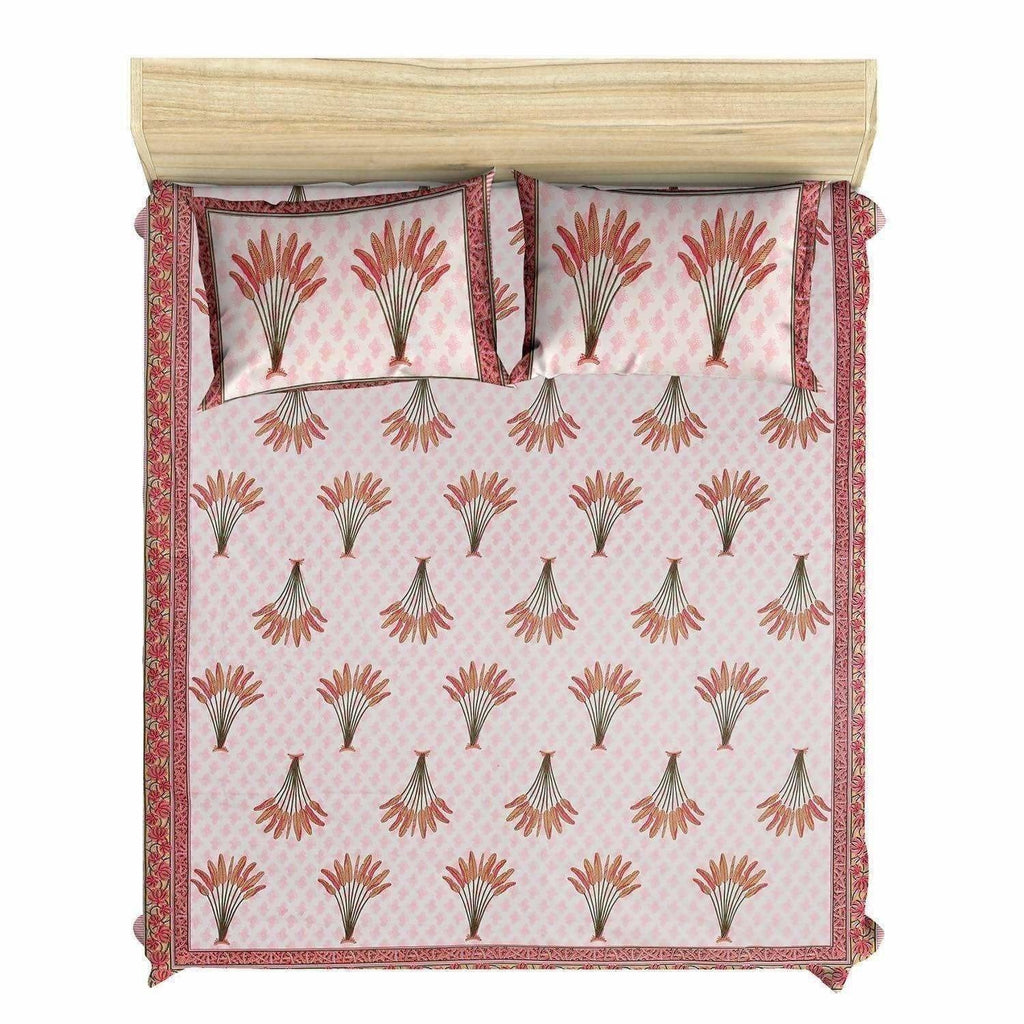 Jaipuri Hand Block Printed Traditional 144TC Cotton Double/Queen Bedsheet with 2 Pillow Covers
