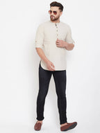 Even Apparels Beige Pure Cotton Men's Kurta With Band Collar - Distacart