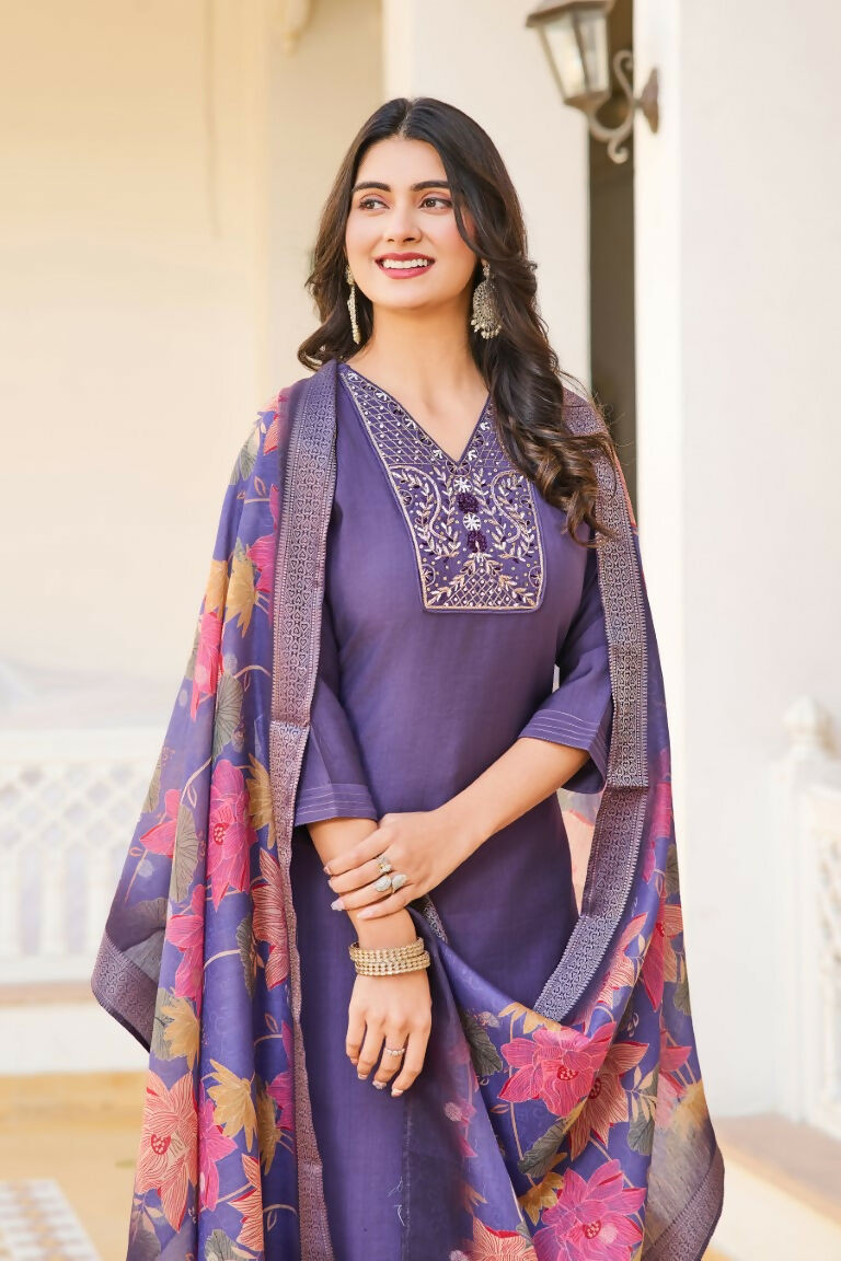Festive Wear Ethnic Purple vetigun Stitched Suit With Dupatta - Nisha