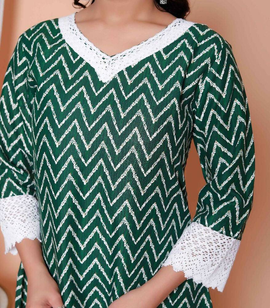Miravan Womens Green Rayon Zigzag Print Kurta With Palazzo Set - Distacart
