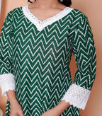 Miravan Womens Green Rayon Zigzag Print Kurta With Palazzo Set - Distacart