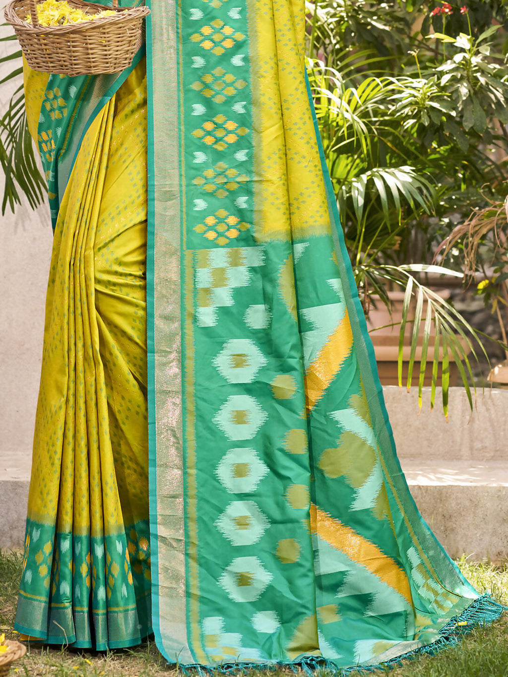Shree Shyam Fashion Pochampalli Silk Mustard Yellow Saree - Distacart