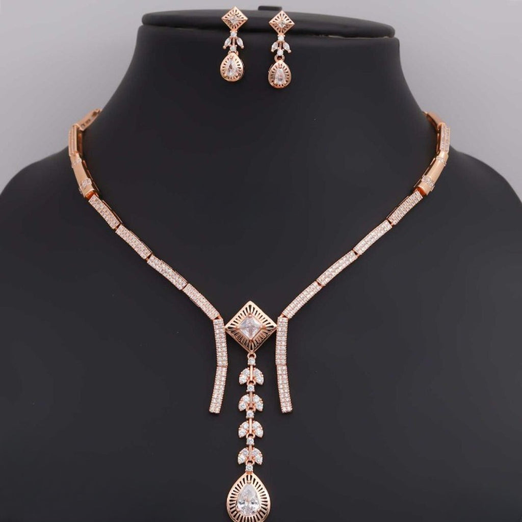 Jewel City Exquisite Rose Gold Plated American Diamond Necklace Set