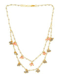 Beaded Pearl Necklace with Grey and Pink Colourful Motifs - Ruby Raang